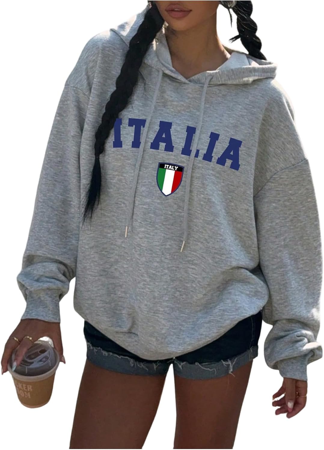 Women's Italia Flag Letter Graphic Oversized Hoodies Trendy Sweatshirt Fall Fashion Outfits Pullover