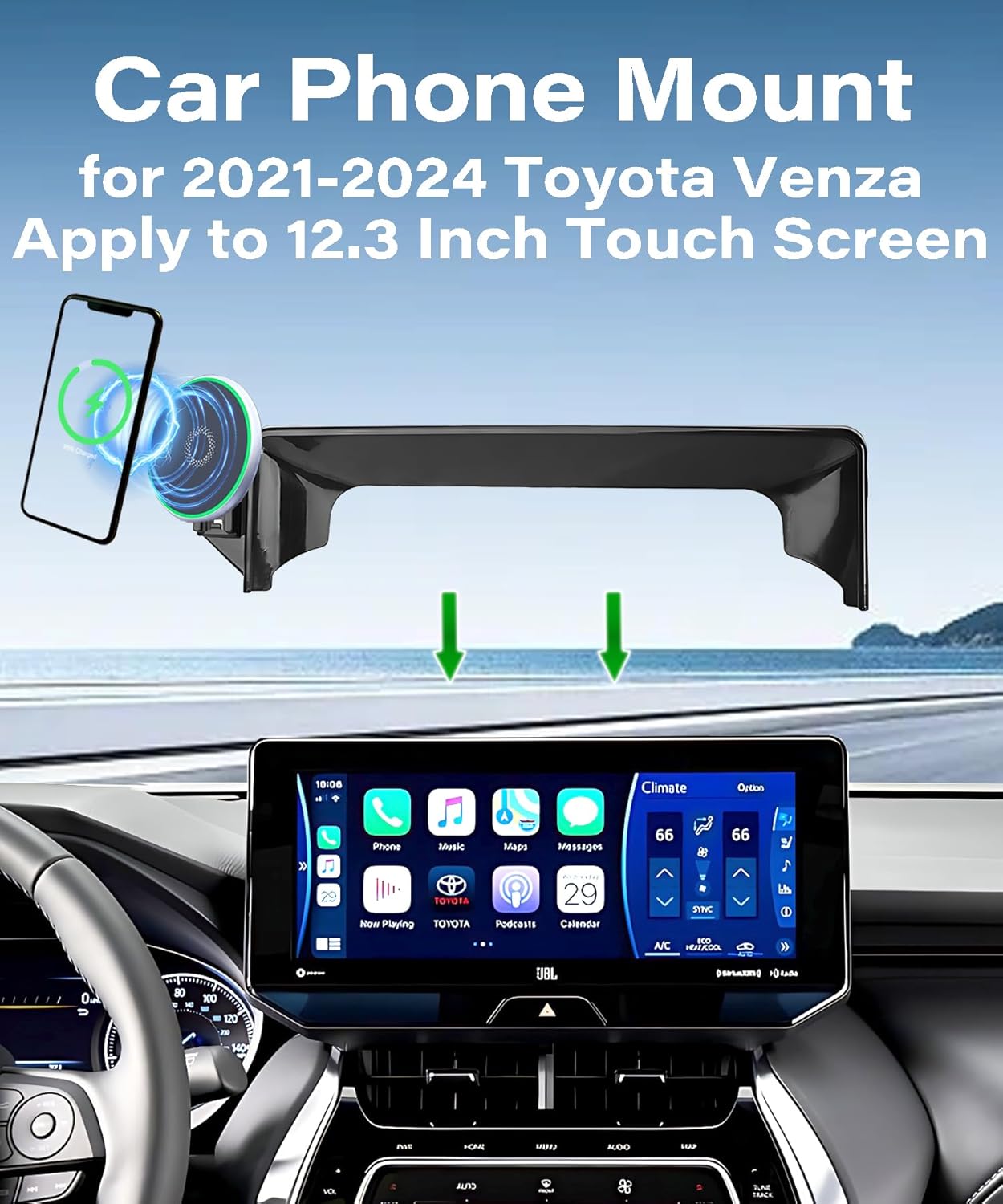 Car Phone Holder for Toyota Venza 2021-2024 Accessories Apply to 12.3 Inch Touch Screen 15W Fast Wireless Charger Screen Fixed Clip Cell Phone Mount Hands-Free 360 Degree Rotation