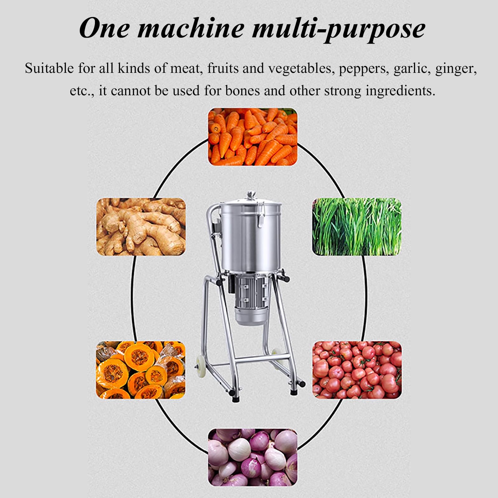 Procesador de alimentos, licuadora universal de verduras y frutas, acero inoxidable, capacidad de 32 L, rotación de 90°, función de sincronización y parada de emergencia, salida de 300 kg por hora