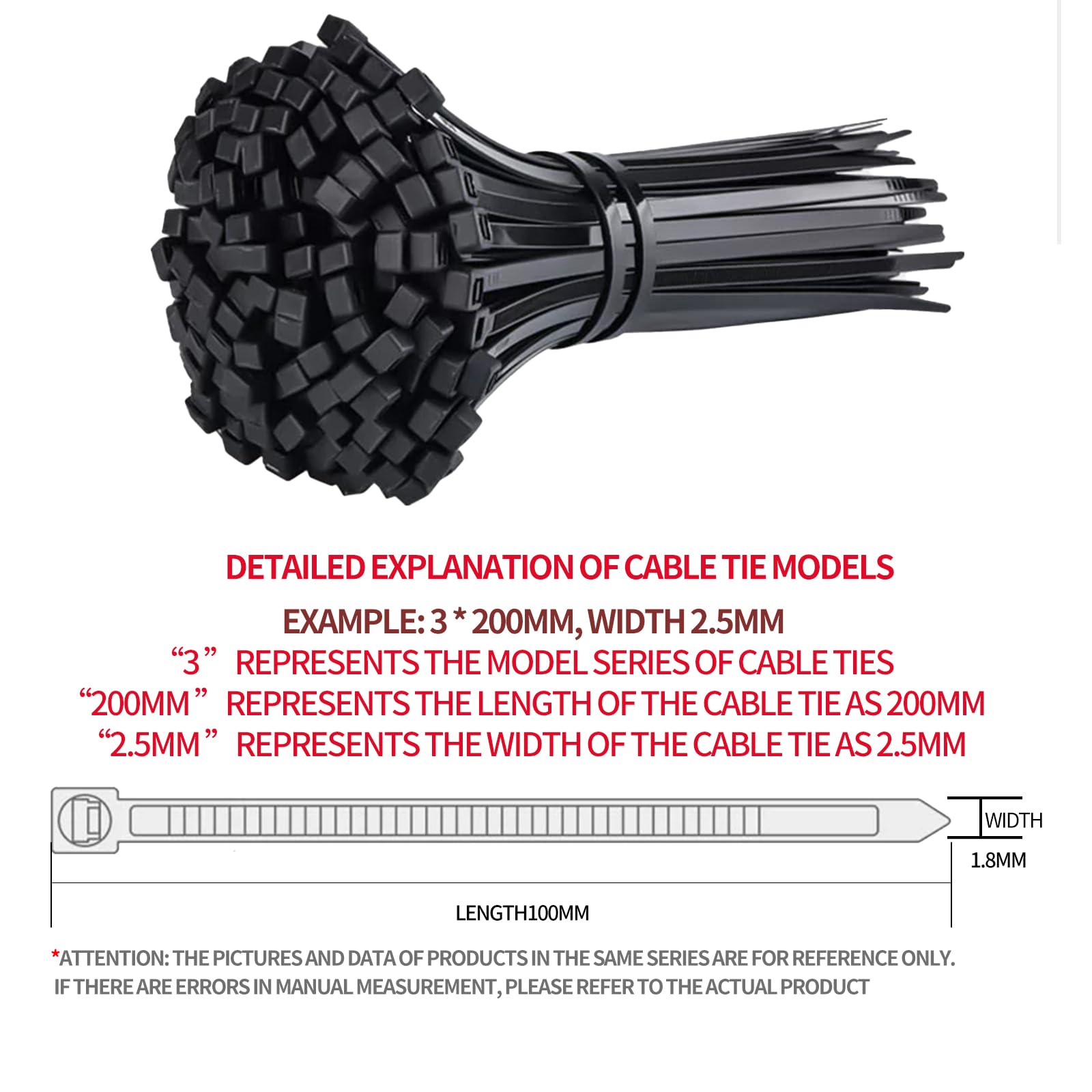 Paquete de 1000/250 bridas de nailon autoblocantes para cables, 3 x 100, 3 x 150, 4 x 200 sujetadores de suministro (8 x 500 mm, 20 unidades)