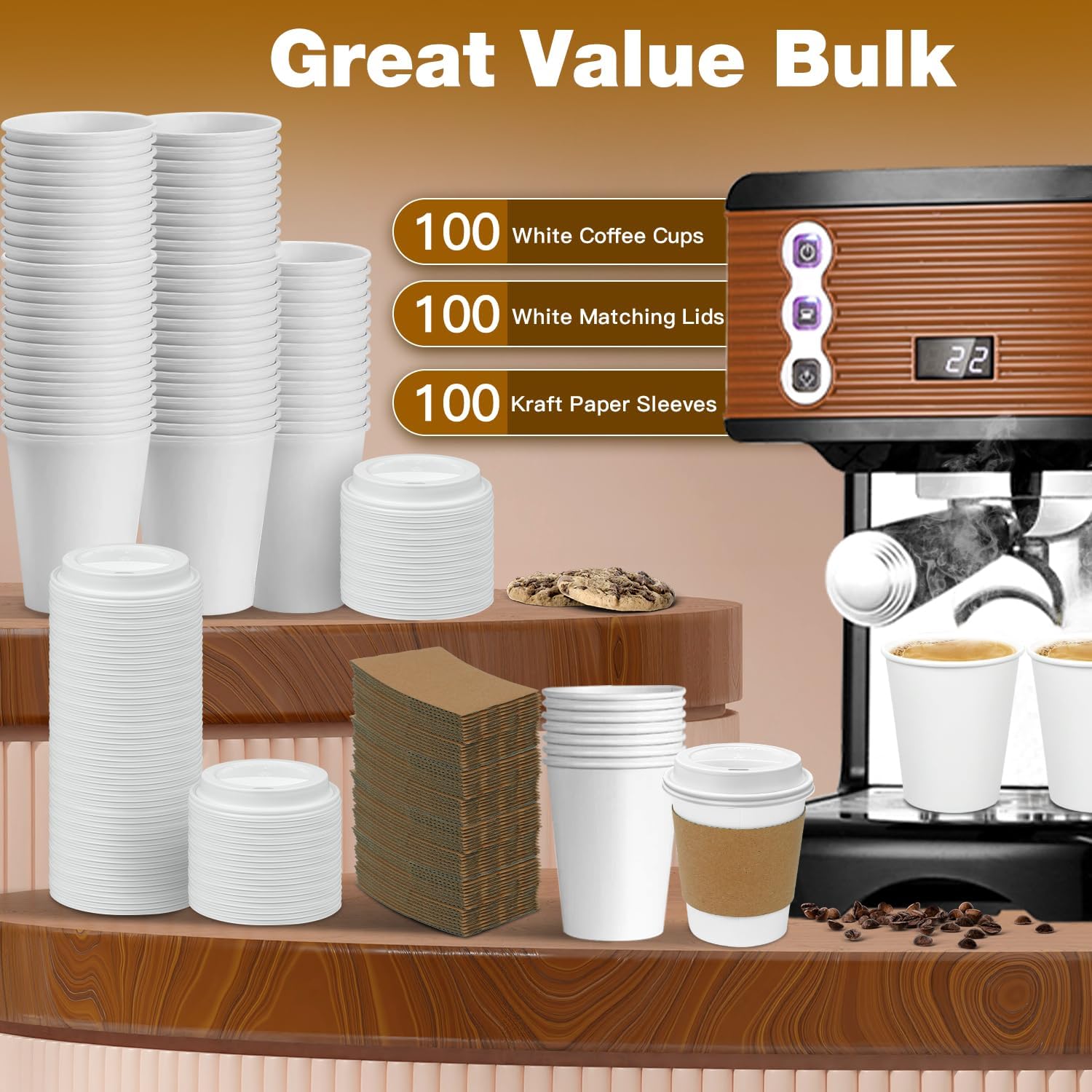 Ginkgo 100 Pack 8 oz Thickened Paper Coffee Cups with White Lids and Sleeves, Disposable To Go Coffee Cups for Espresso Coffee, Hot Chocolate and Cocoa - Image 6