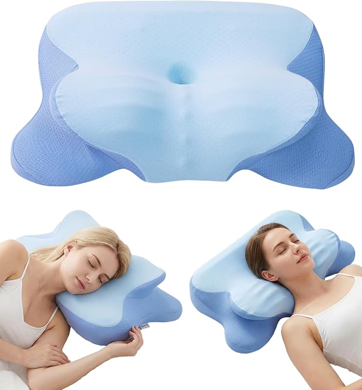 Almohada de cuello cervical para dormir, almohada ergonómica de espuma viscoelástica para aliviar el dolor de cuello, almohada de cuello para espalda, almohadas para dormir de lado, almohada de apoyo para el cuello con funda de almohada