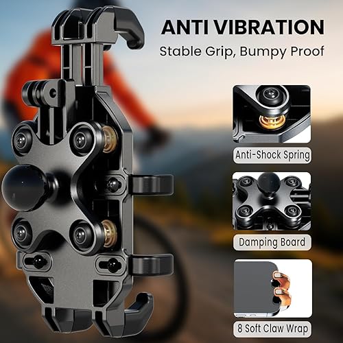 Miniatura 4 de Soporte de teléfono para motocicleta con amortiguador de vibraciones, antivibración, ajustable en 720, para iPhone 16 Pro Max para Samsung 5.4 a 6.9