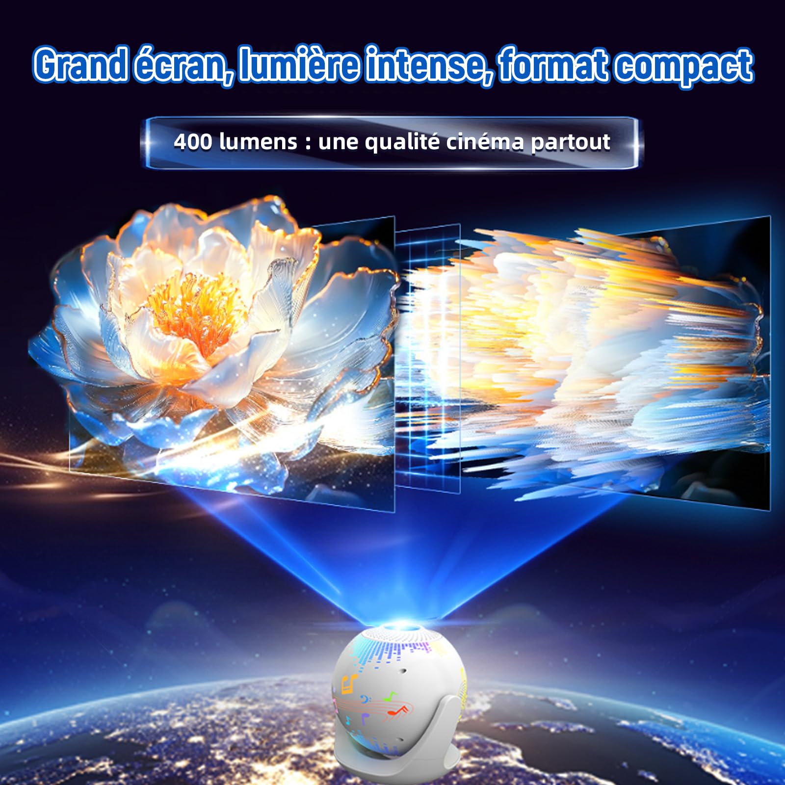 U6 Vidéoprojecteur avec WiFi et Bluetooth,400 ANSI 720P Mini Projecteur