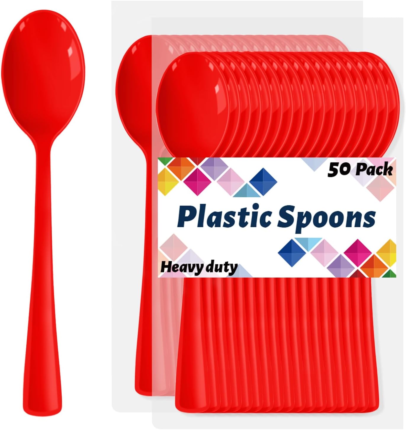 CXPSINC Red Plastic Spoons Disposable, 50 Count - 6.8 Inch Heavy Duty Disposable Cutlery Utensils BPA-Free Solid for Party, Picnic, Catering, Daily Use & More (Red)