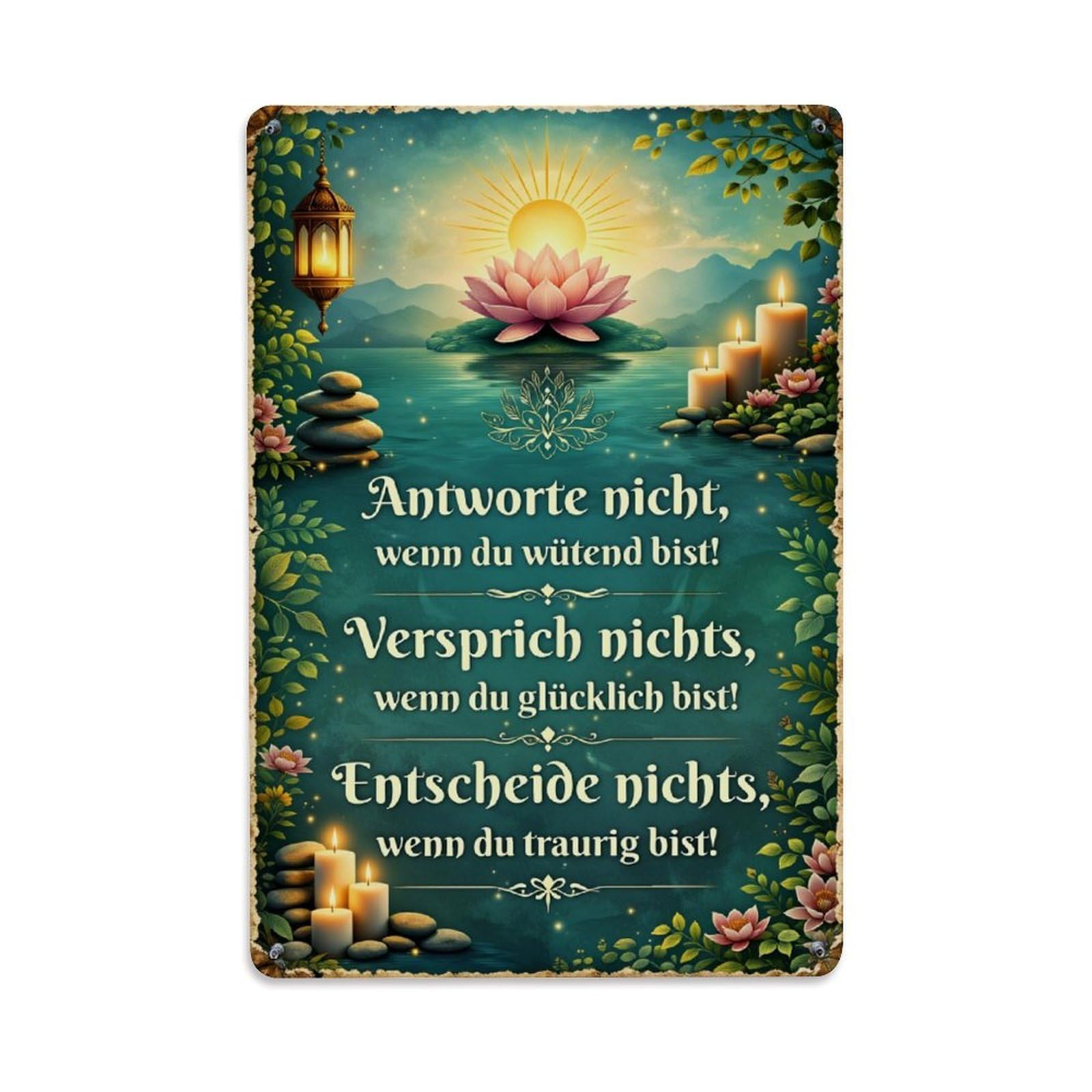 Enderetf Vintage Sunset Lotus Water Candles Peace Tin Sign Metal Poster, Home Bar Garage Man Cave Cafe Indoor & Outdoor Wall Decoration 8X12inches
