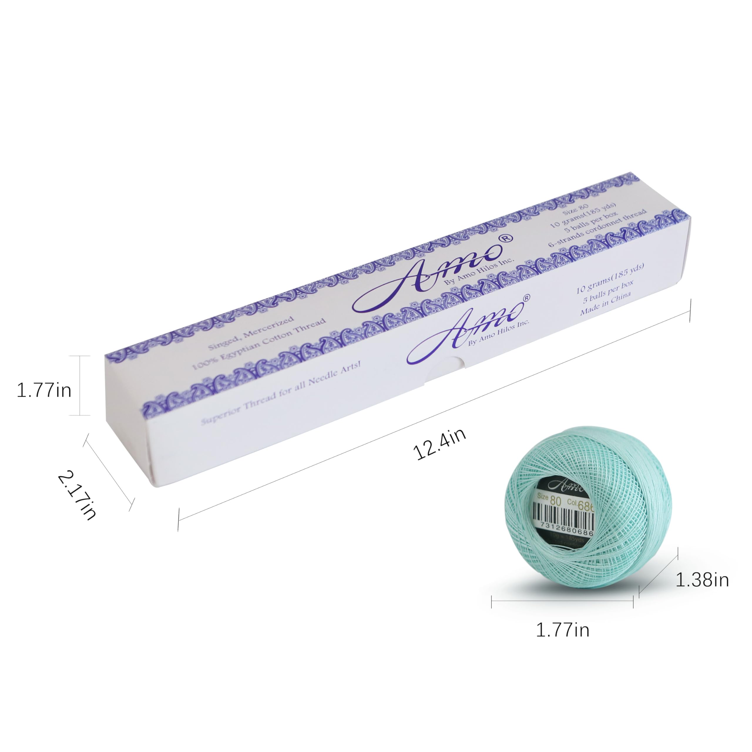Size 80 (Thinner Than 0.3mm) Cotton Crochet Threads Singed Mercerized Egyptian Long Fiber Cotton Thread for Tatting, Lace, Dollies and Dolls Toys DIY Projects, 5 Balls Set (Set J)