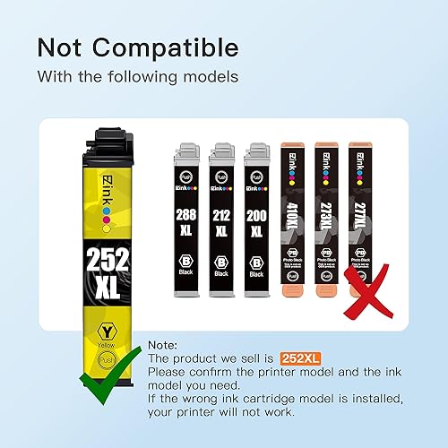 Miniatura 4 de E-Z Ink Cartucho de tinta remanufacturado de repuesto para Epson 252 XL 252XL T252XL para usar con Workforce WF-3620, WF-3640, WF-7110, WF-7610,