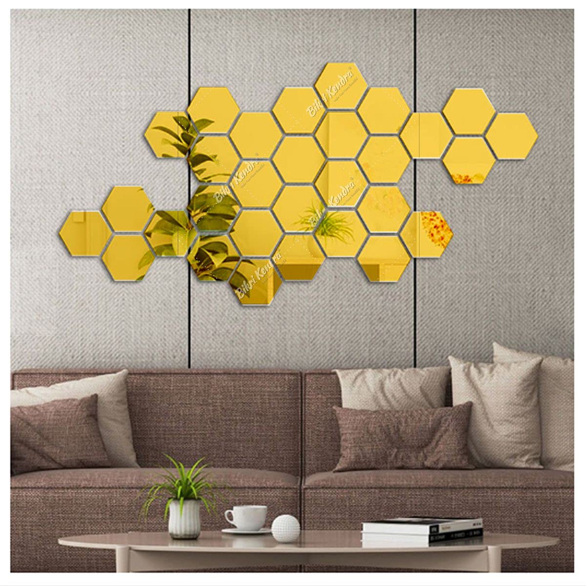 Bikri Kendra Ind - Hexagon 30 (Gold) Mirror Stickers for Wall, Acrylic Decor, Hexagonal Sticker, Hall Room, Bed Room-image-25