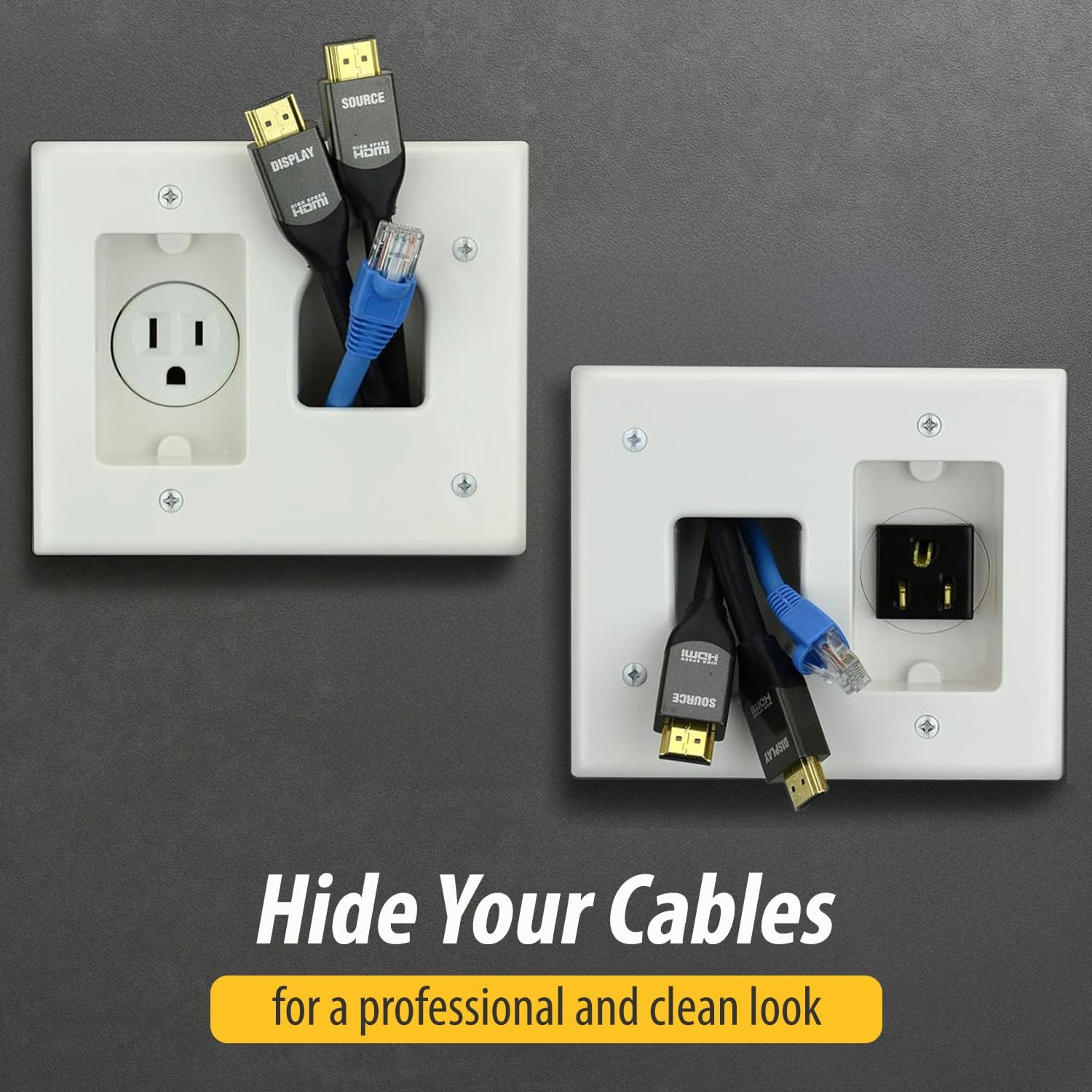 DataComm Electronics Recessed Pro-Power Kit with Straight Blade Inlet & Romex Wire, in-Wall Cable Management for Power & Low-Voltage Cables, DIY-Friendly Cord Hider for Wall-Mounted TV, 1 Receptacle