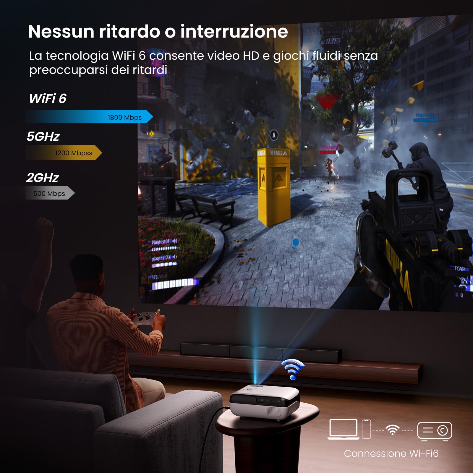 【Google TV/Assistente Vocale/Dolby】Proiettore 4K, HAPPRUN 1000 ANSI 1080P Full HD Smart Videoproiettore con Netflix/Disney+ Ufficiale, WiFi6 e Bluetooth 5.2 per Home Cinema Esterno