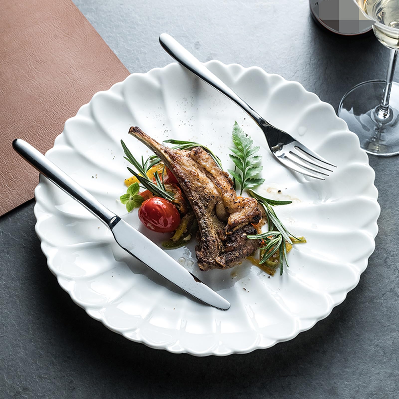 Platos De Postre De Cerámica, Platos De Porcelana con Forma De Flor, Platos para Aperitivos, Pasteles De Carne, Plato De Servir Resistente Apilable, Blanco(Size:29.5 * 29.5 * 3CM)