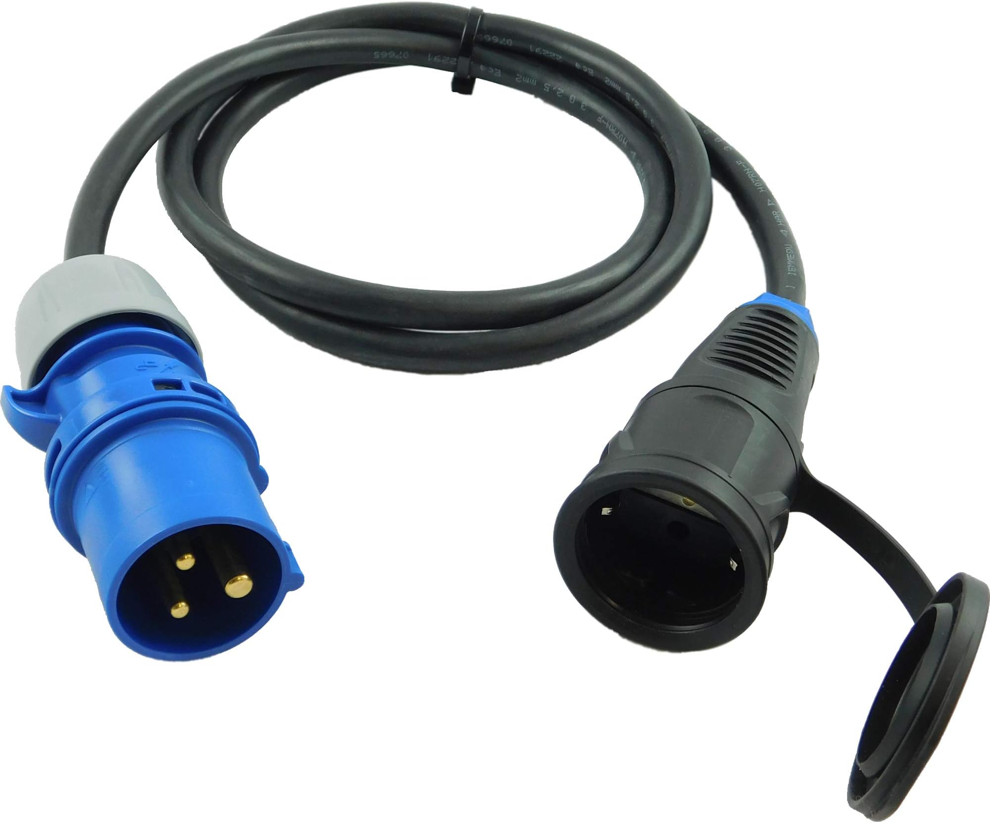 Adapter CEE Plug 230 V 16 A to Schuko Coupling - 1.5 m Connection Cable 3 x 2.5 Rubber Hose Cable - IP44 - For Camping, Caravan, Boat, Markets