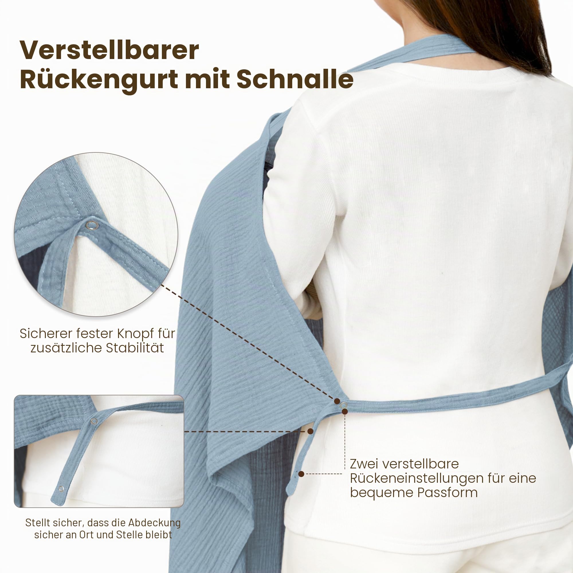 Konssy Musselin-Abdeckung zum Stillen von Babys, atmungsaktiv, 100% Baumwolle, Stillbezug mit starrem Reifen für Mutter, Stillschürze, Mehrzweck-Autositz-Baldachin (Blue)
