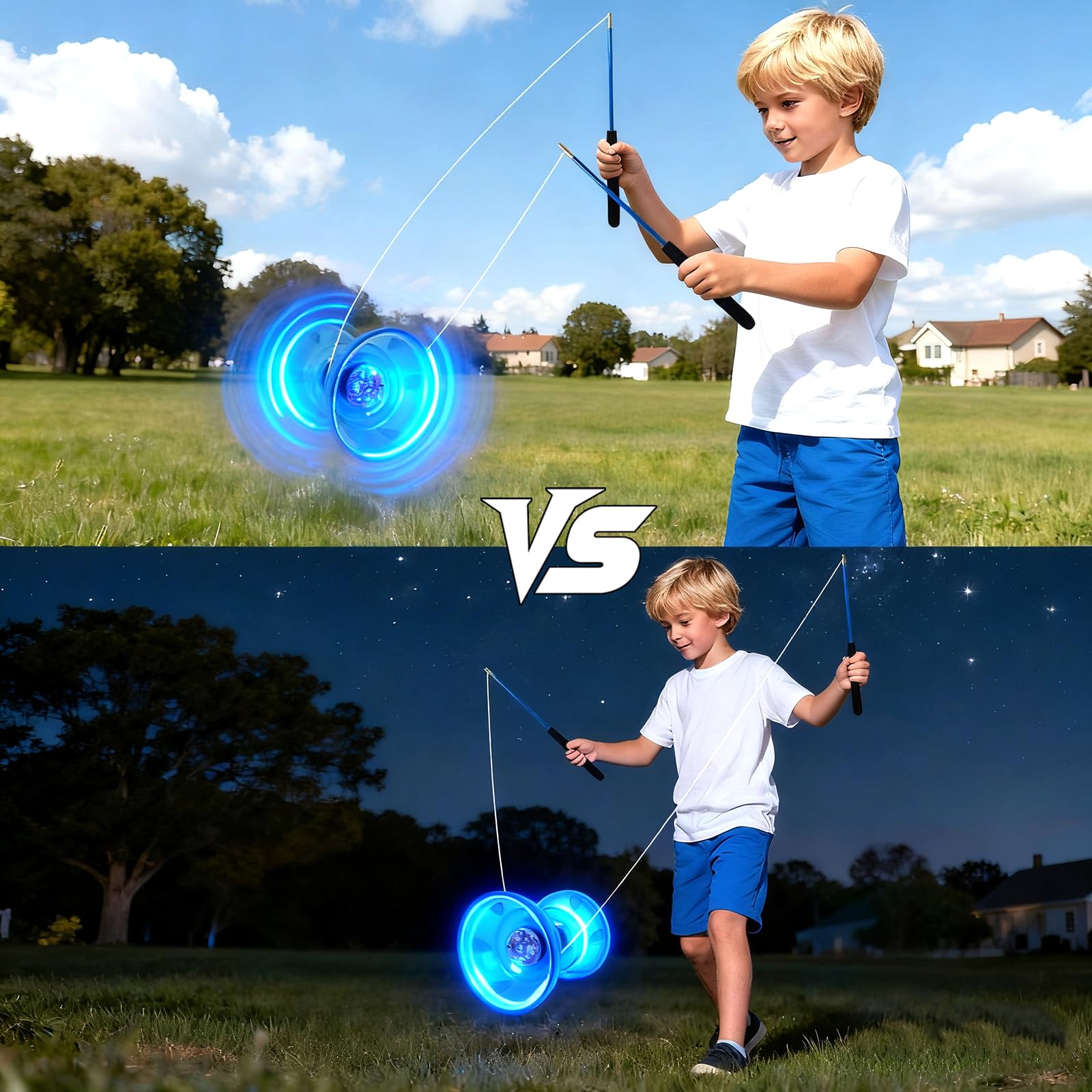 Diabolo LED con Cuscinetti a Sfera, 4,5 mm Carousel Diabolo Set Giocoleria Diabolo Luminoso al Buio Gioco a Ruota Libera per Bambini Adulti Principianti per Gli Sport all'Aria Aperta Interni