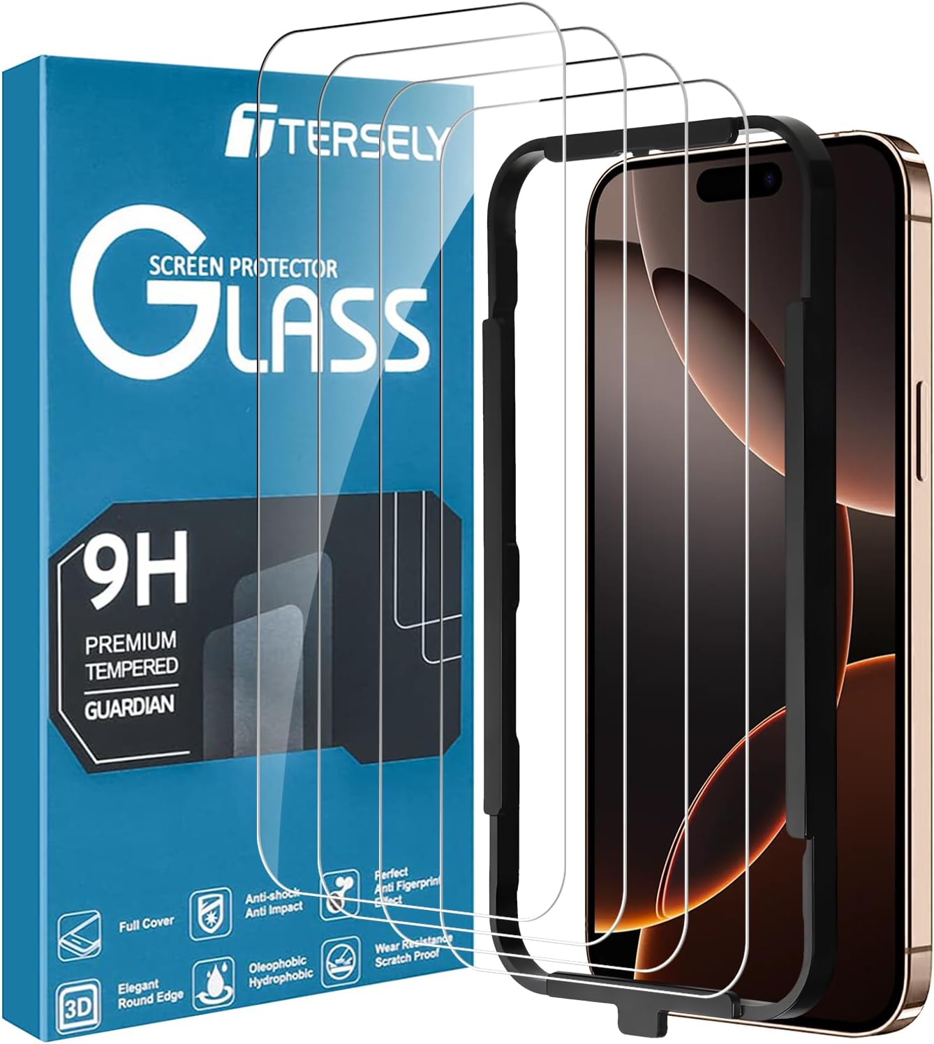 T Tersely 4 Pack Screen Protector for iPhone 16 Pro (6.3 inch), Tempered Glass with Installation Alignment Frame,Case Friendly,HD Clear