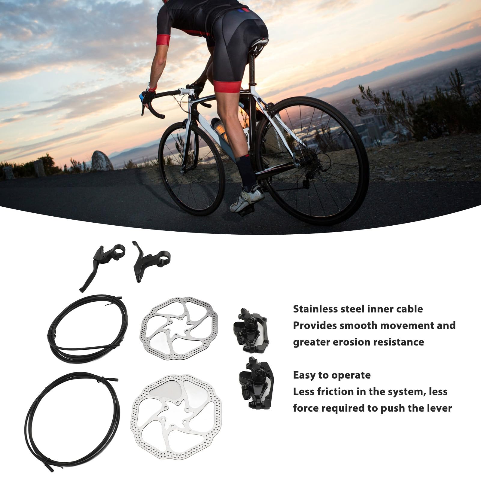 Set freni a disco per bici in lega di alluminio, kit leve freno pinza anteriore e posteriore con cavi, frenante a disco ad alte prestazioni per bici da strada mountain bike,