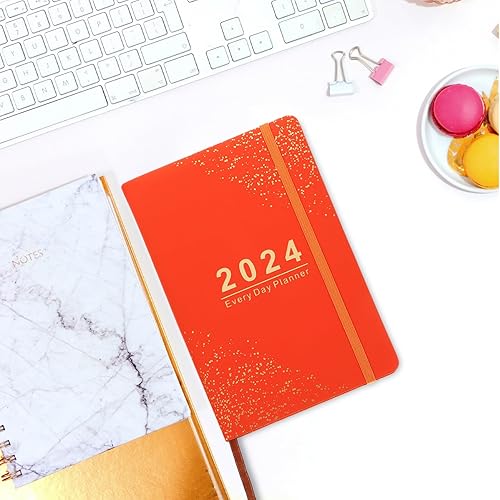 Miniatura 6 de NUOBESTY Agenda diaria 2024 con pestañas y cierre elástico, cuaderno académico inglés de una página por día, agenda mensual, agenda anual para