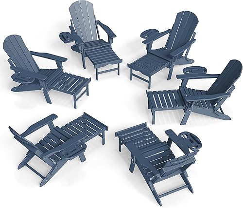 Miniatura 49 de FOOWIN Adirondack - Silla Adirondack con otomana retráctil, silla Adirondack plegable ajustable de polietileno de alta densidad con bandejas 4 en 1
