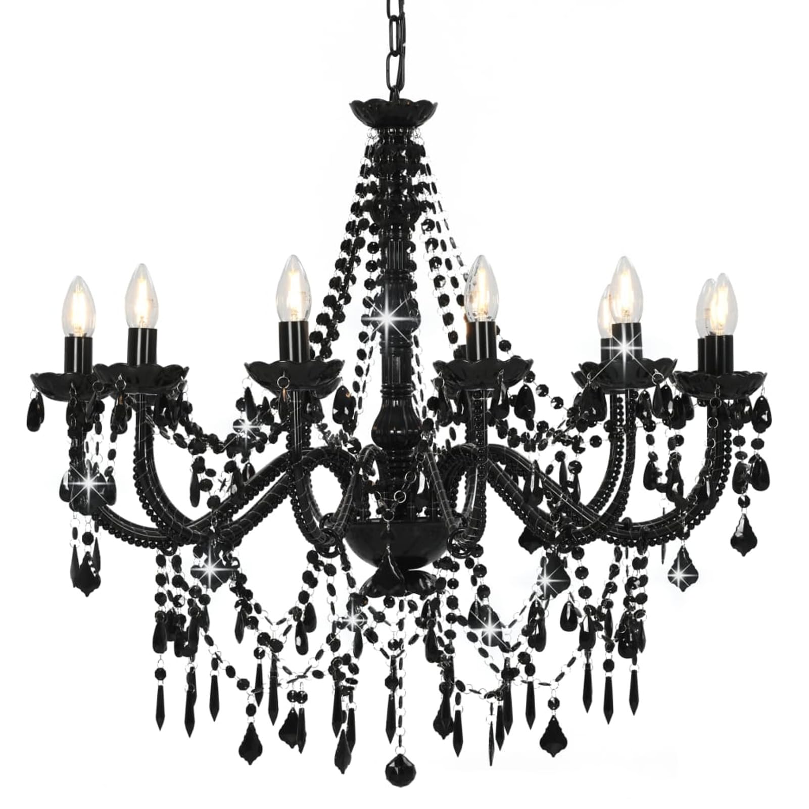 Rantry Kronleuchter mit Perlen Schwarz 12 x E14 Lampen Kronleuchter