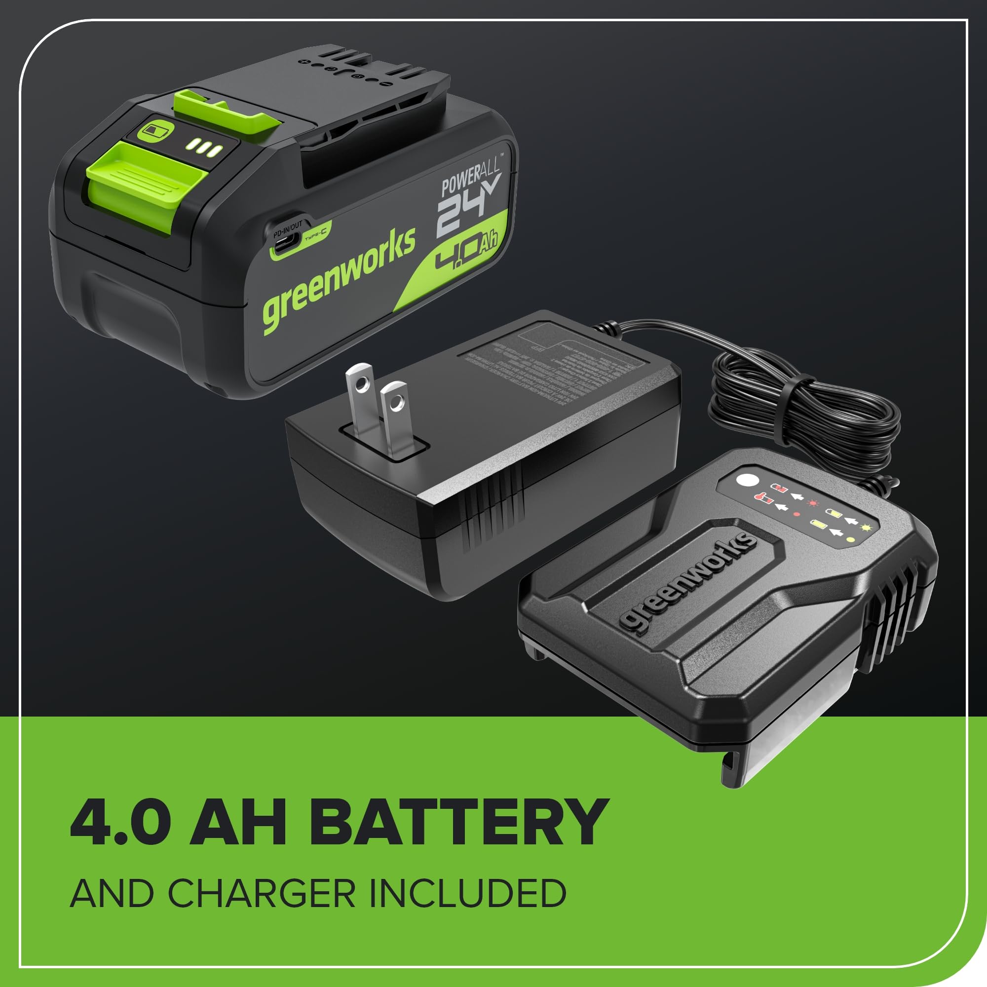 Greenworks 24V desbrozadora bateria, 33 cm de Ancho de Corte, rotación de 90°, Incl. Carrete de Alambre y 20 Cuchillas de plástico, Incl. batería de 4.0 Ah y Cargador, GD24LT33K4