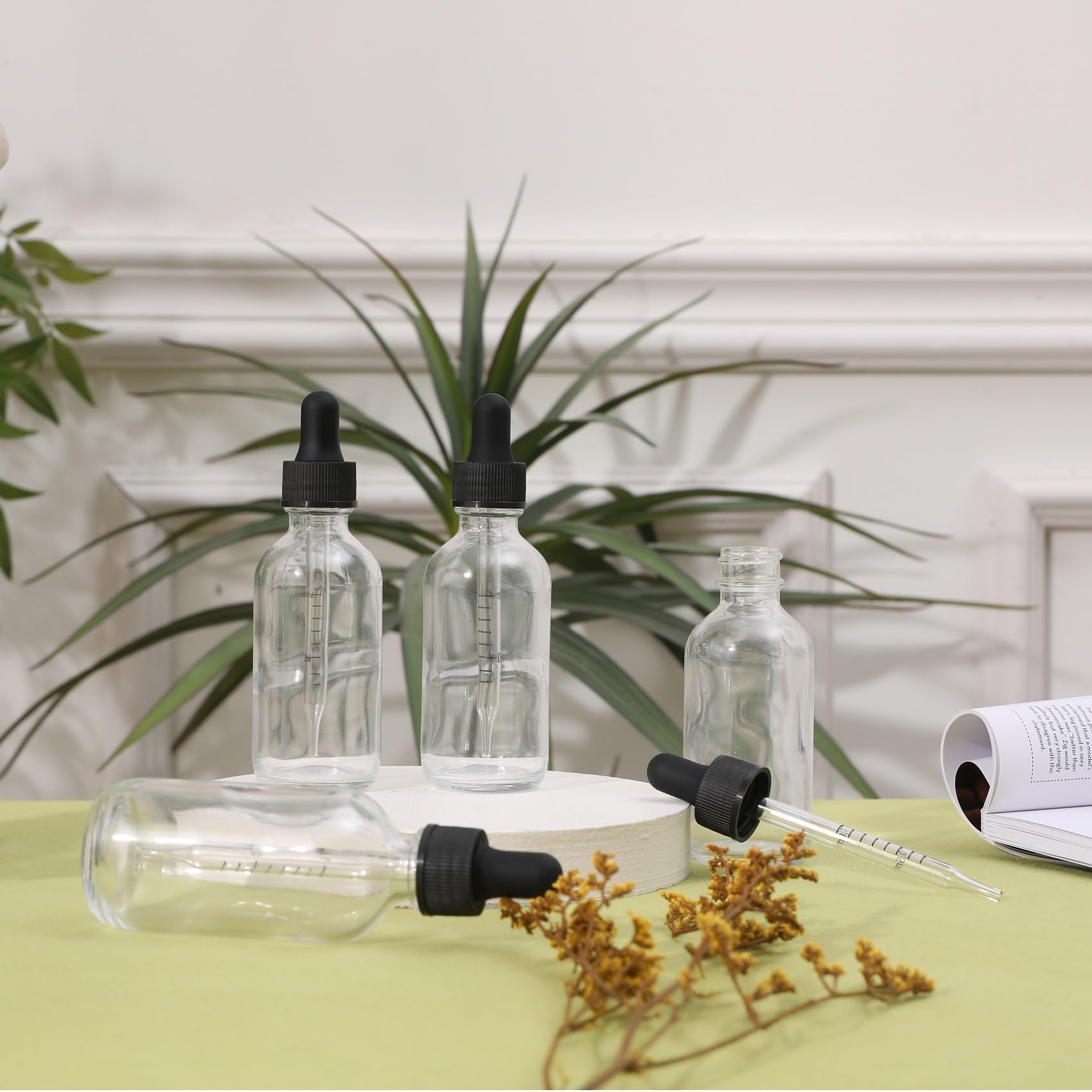 NOOEEISS Flacone contagocce in vetro da 56,7 g, con texture preety, con scala precisa, per tutti i tipi di liquidi misti, design a prova di perdite per un facile viaggio