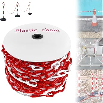 ACXIN Barrier Chain Plastic Chain 50 m Red White Plastic 6 mm Thickness Parking Barrier Plastic Chain Warning Chain for Barriers in Driveways Workplaces and Garages