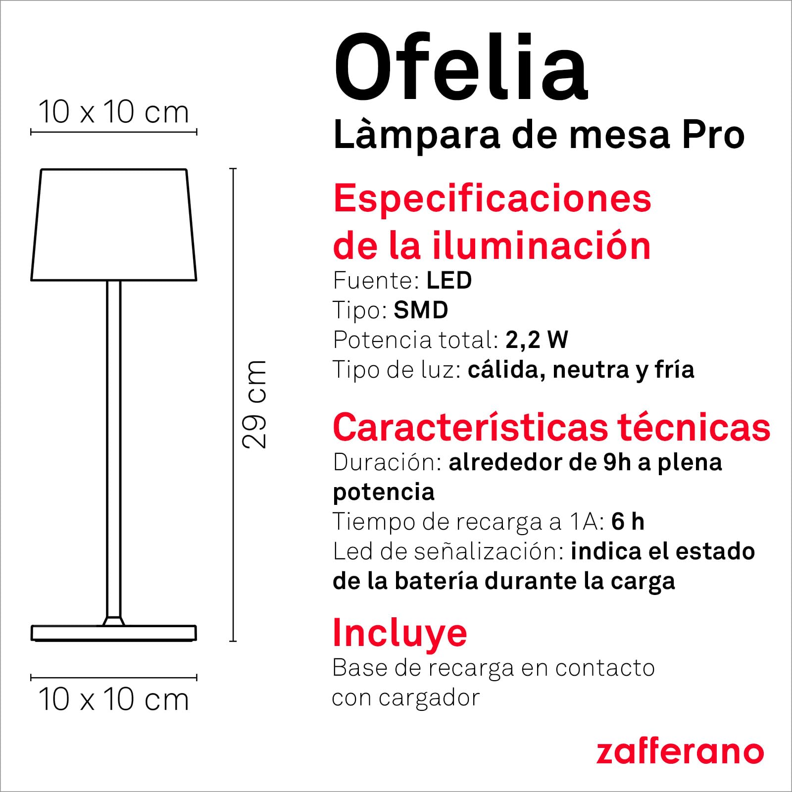 Zafferano, Lámpara Ofelia, Lámpara de Mesa Recargable e Inalámbrica con Control Táctil, También Adecuada como Lámpara de Exterior, Atenuador, 2200-3000 K, Altura 29 cm, Color Arena