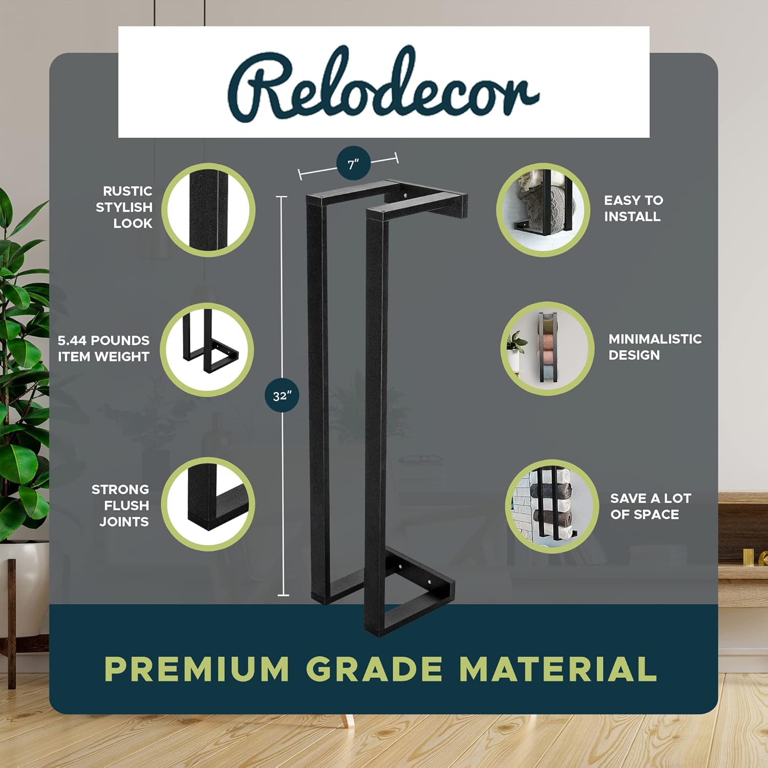 RELODECOR Blanket Ladder & Blanket Wall Rack for Living Room and Bedroom, Laminate Snag Free Construction (Black) Rustic Decorative Farmhouse Blanket Storage Bundle, Easy Assembly