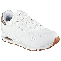 Skechers Uno Jungle Nite, Scarpe da Ginnastica Donna, White Durabuck, Leopard Printed Suede, Mesh Tri, 39.5 EU