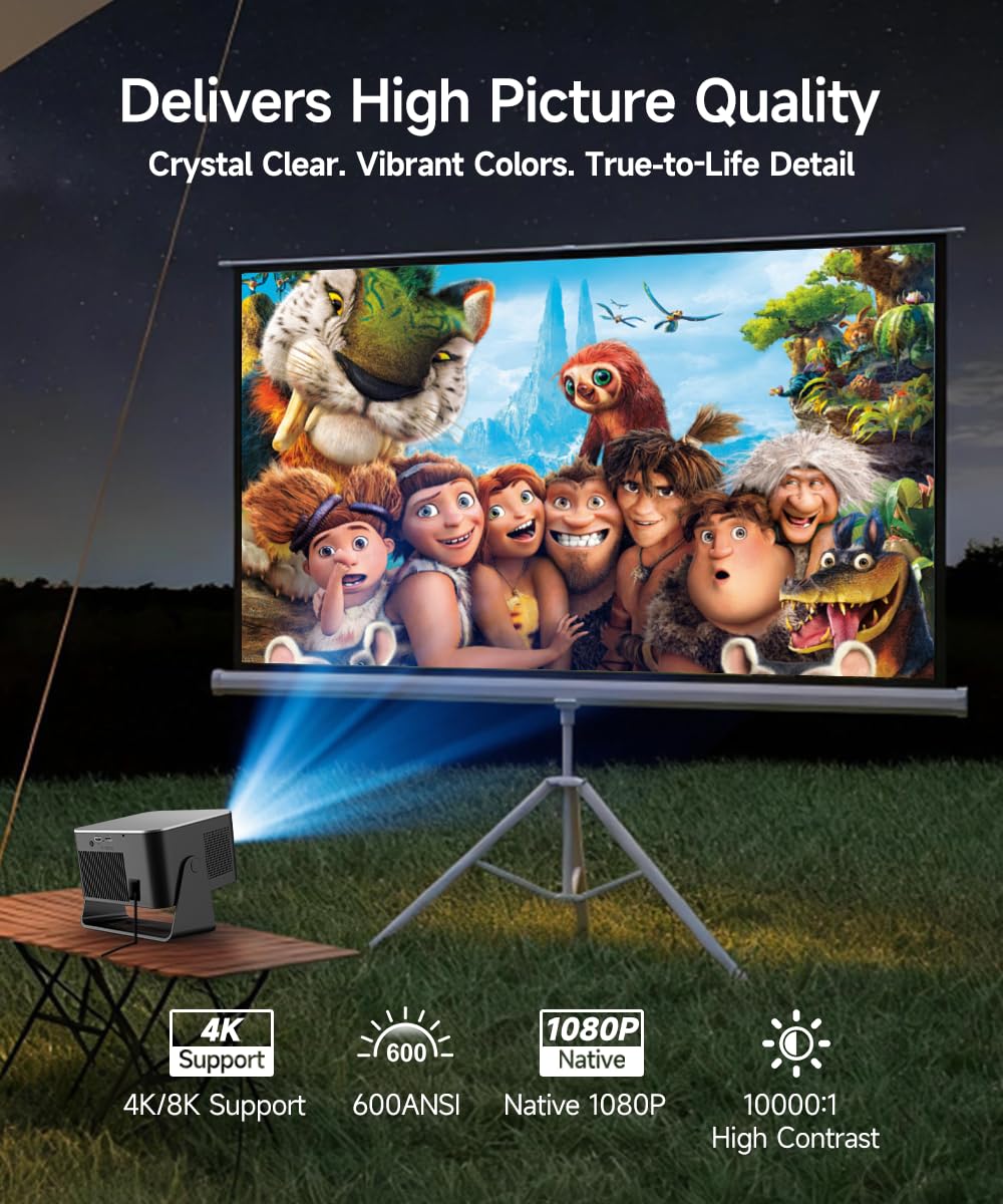 Magcubic Mini Beamer 4K/8K Native 1080P Unterstützt, Projektor Tragbarer 600 ANSI, Android 14 WiFi 6 Bluetooth 5.4, Autofokus, 180° Drehbar, 12W Lautsprecher, Heimkino Outdoor, HY350 Max