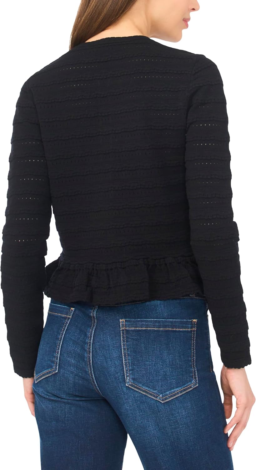 CeCe Women's Pointelle Long Sleeve Cardigan