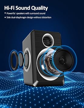 Computer Speakers, 2.0 Speakers for PC or Laptop, 3.5mm Aux Input, USB-Powered PC Speakers with Deep Bass, Suitable for Desktop Computers/Laptops Built-in 4 Speaker Diaphragms (Black)