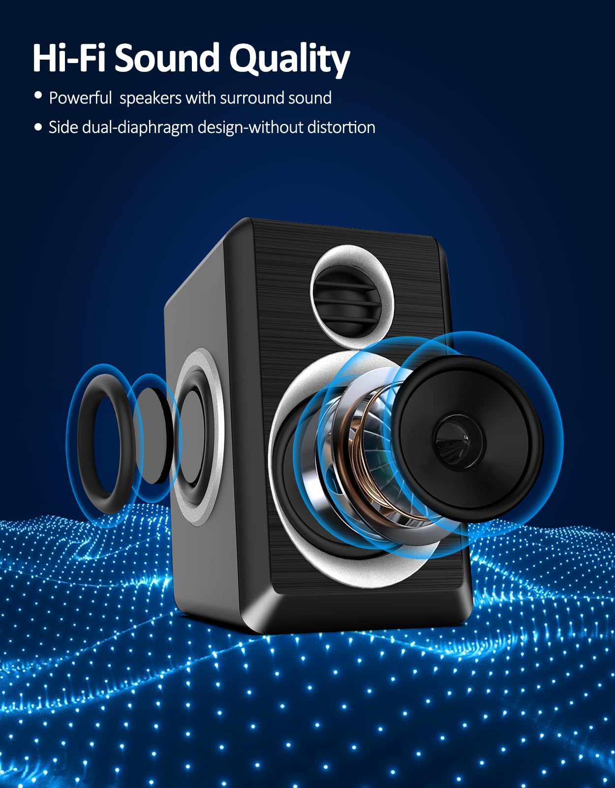 cinnkeyi Small Computer Speakers, 2.0 Speakers for PC or Laptop, 3.5mm Aux Input, USB-Powered Mini PC Speakers with Deep Bass, Suitable for Desktop Computers/Laptops Built in 4 Speaker Diaphragms