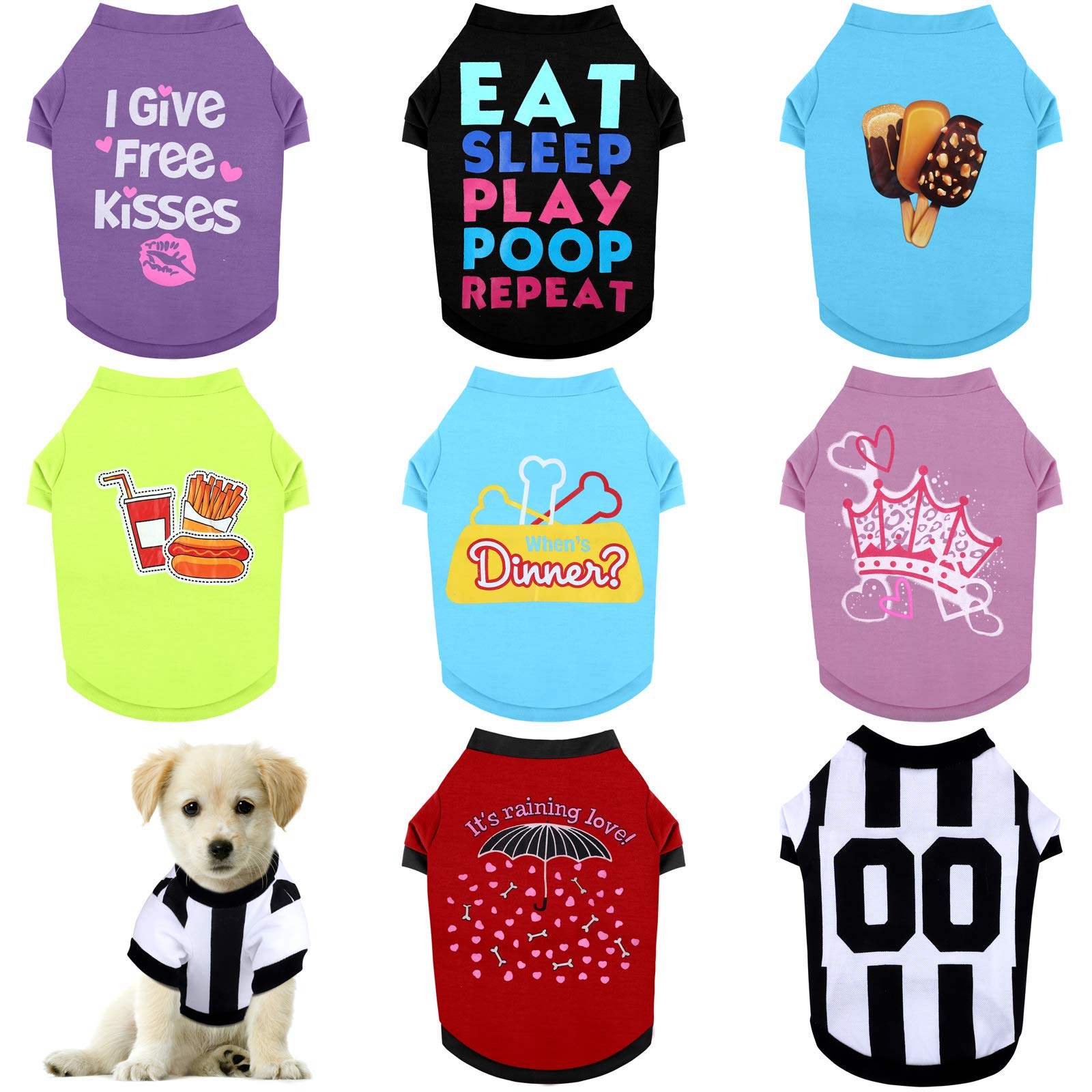RUODON 8 Pieces Pet Breathable Shirts Printed Puppy Shirts Pet Sweatshirt Cute Dog Apparel Puppy Dog Clothes Soft T-Shirt for Pet Dogs and Cats (Medium)