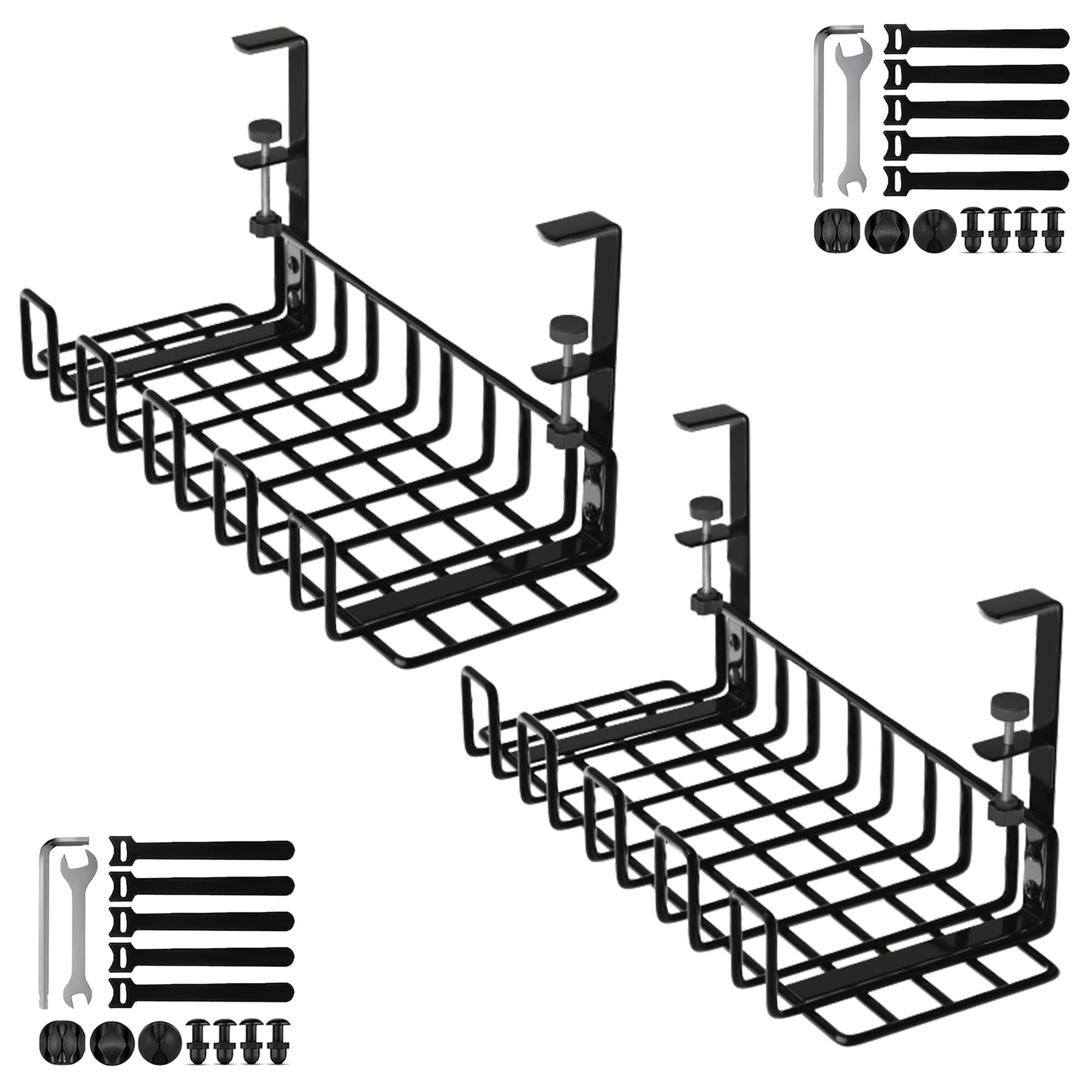Under Desk Cable Management Tray, 16” No Drill Cord Organizer with Clamps for Wire Management, 4mm Sturdy Wire Desk Cable Organizer Tray, Cable