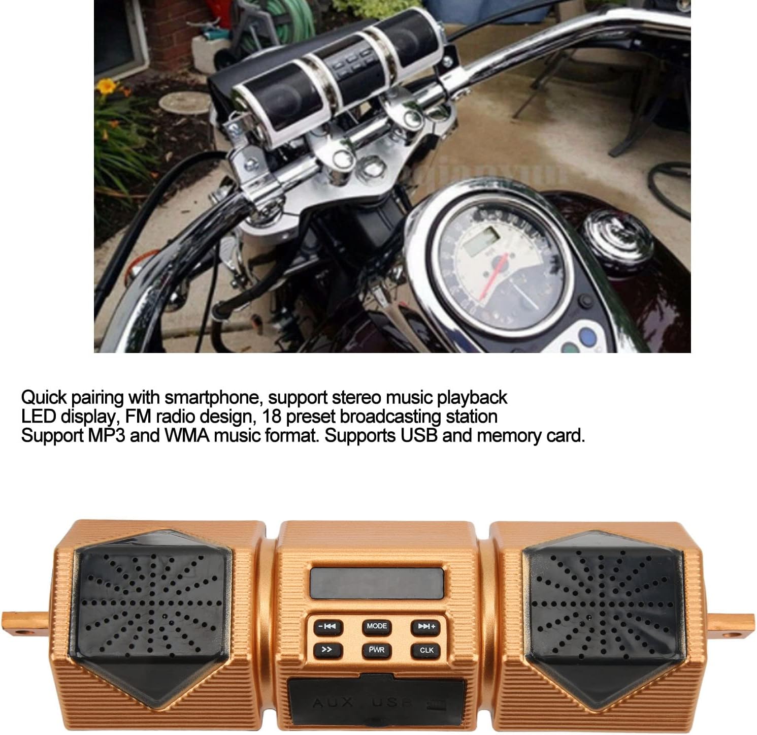 SYH&AQYE Motorcycle Speakers, Motorcycle Stereo Speaker Handlebar Mount, Waterproof MP3 Music Player Handlebar Mount for Motorcycles