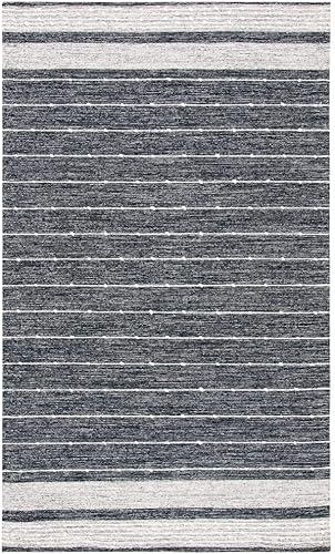 Miniatura 2 de SAFAVIEH Striped Kilim Collection STK509Z - Alfombra de algodón de tejido plano hecho a mano de 4 x 6 pies, color negromarfil