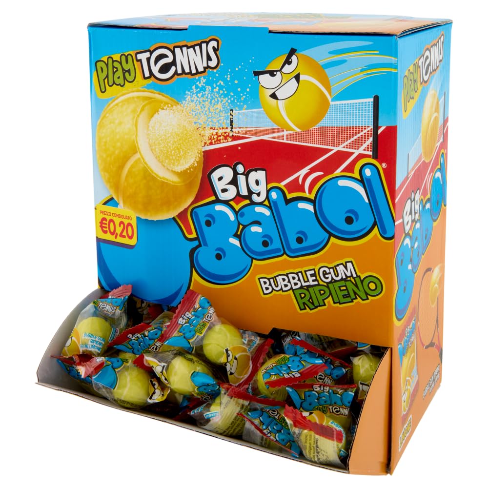 Big Babol Play Tennis, Chewing Gum morbido, Gusto Limone, senza Glutine, Confezione da 200 Gomme da Masticare Monoporzione, Incartate Singolarmente da Condividere, per Feste e Compleanni Bambini