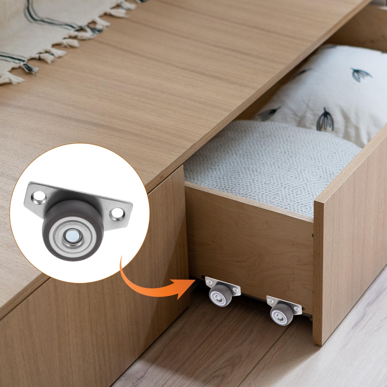 4pcs Side Mount Casters,Mini Caster Wheels for Furniture,Heavy Duty Low Profile Castor Wheels with Silent Ball Bearing with 360 Degree Swivel and Brakes - Image 4