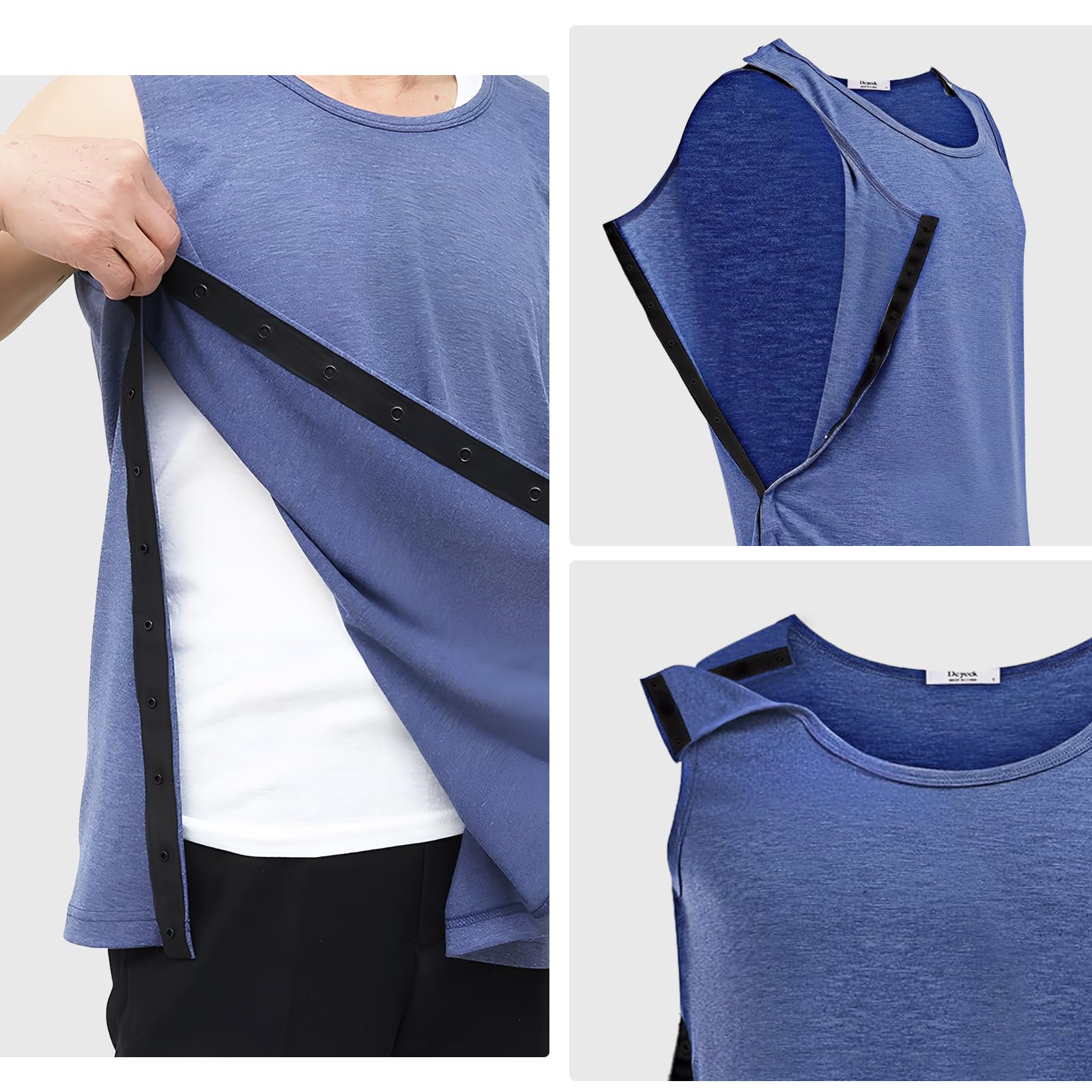 Dokeno Koszulka Snap Open Tearaway Tanktop, koszulka unisex po operacjach na ramionach, z zapięciem zatrzaskowym, koszulka bez rękawów, wygodna i szybka