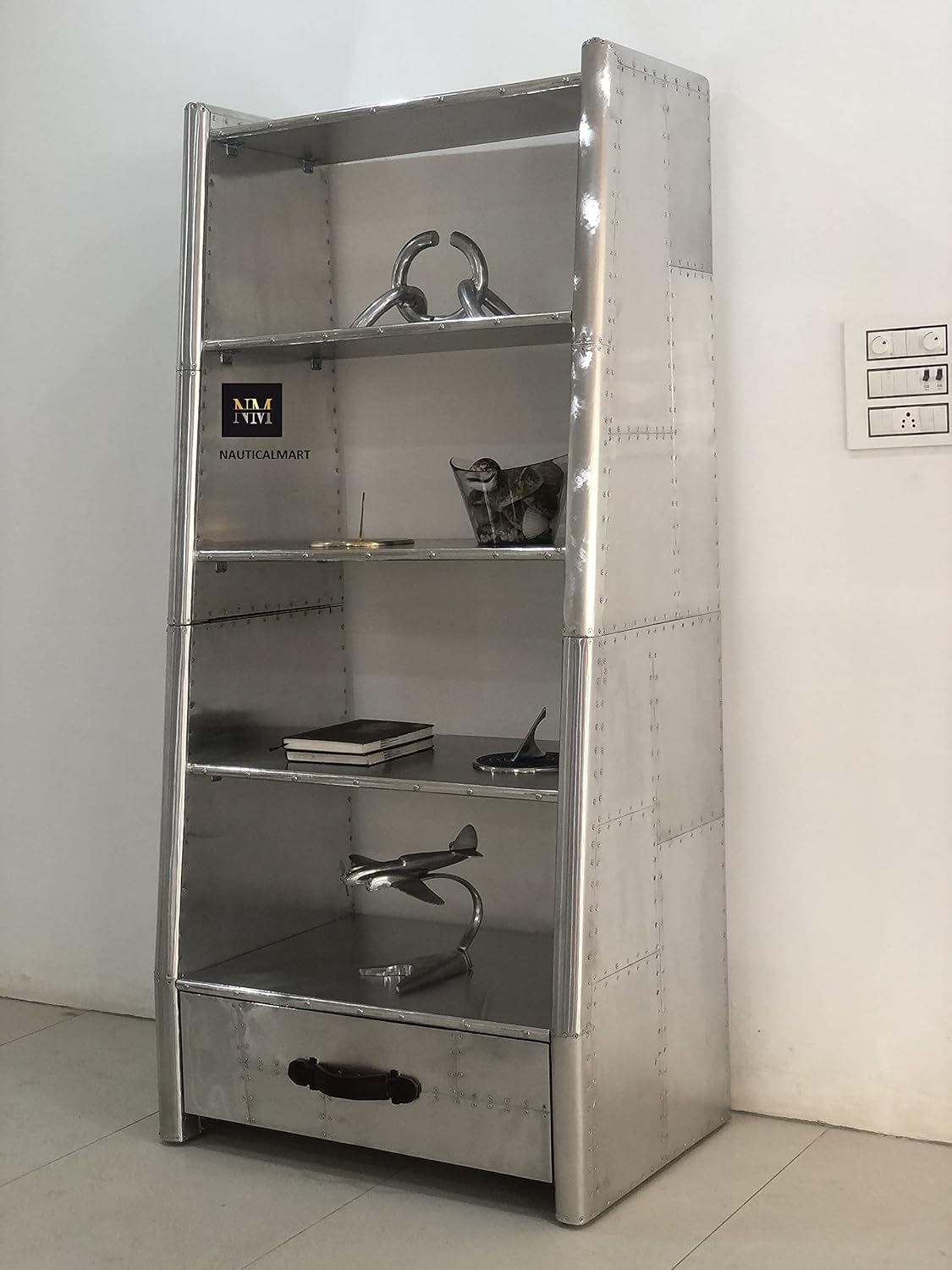 NauticalMart Designer Triangular Single Shelving Aviator Aluminium Open Bookshelf Home Decor Furniture (60 Inches)