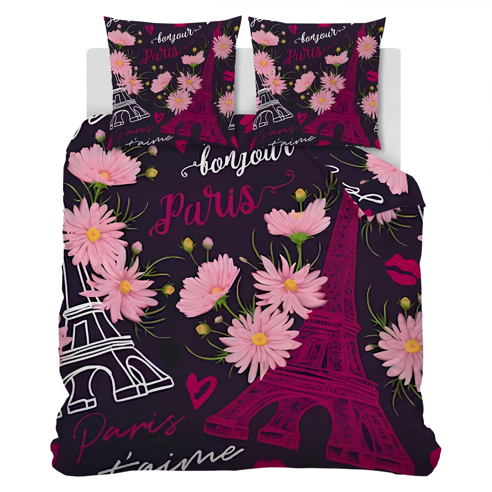 Housse de couette 140x200 Tour Eiffel microfibre anti-plis avec fermeture éclair