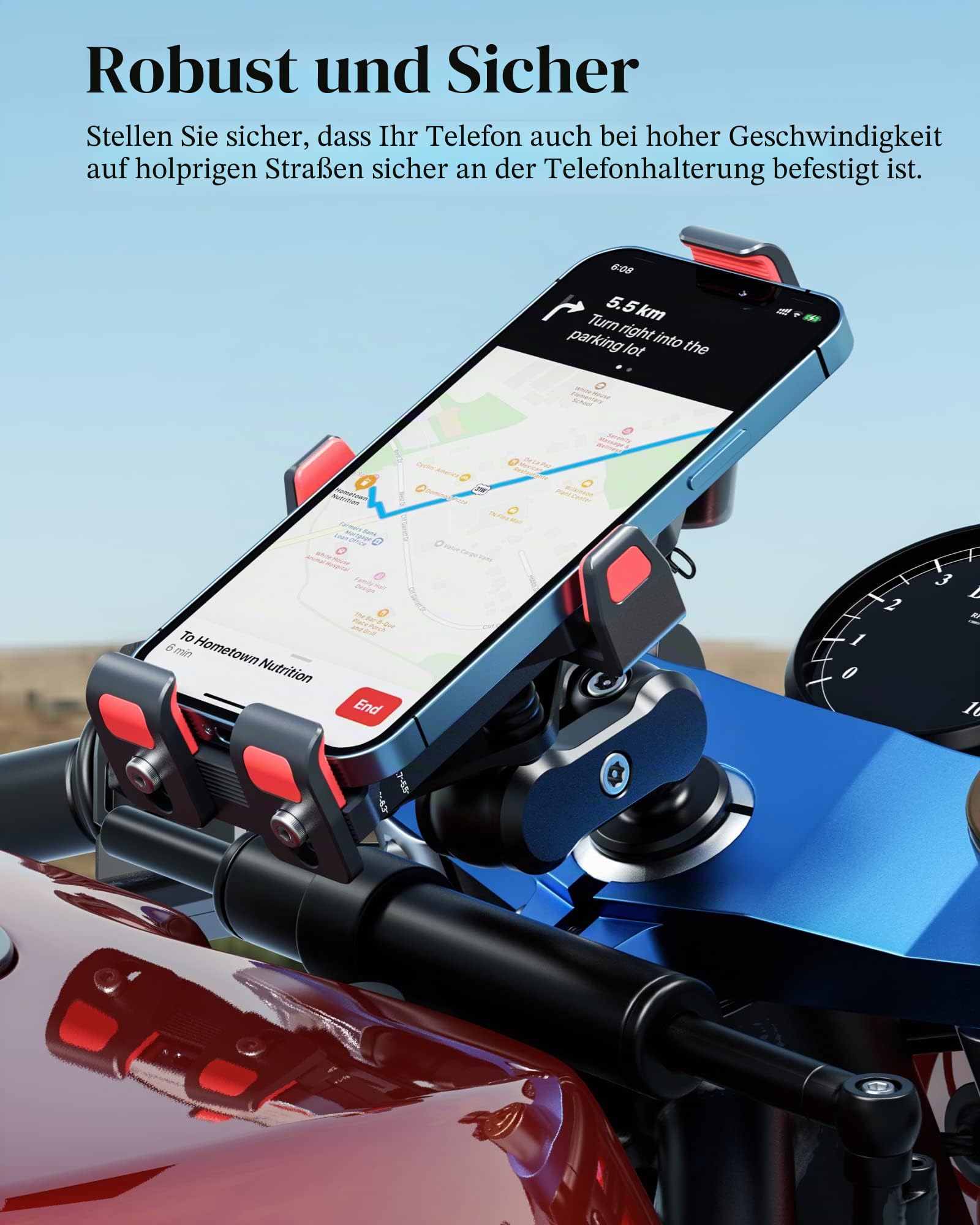BRCOVAN Metall Motorrad Gabelschaft Handyhalterung mit Vibrationsdämpfer | Diebstahlsichere Aluminiumlegierung Handy Motorradhalterung, 360° Drehbar, Verstellbar, für 4,7-7,2 Zoll Smartphone