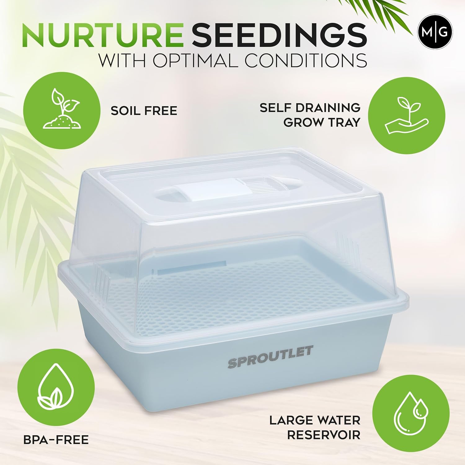 Microgreen Grow Kit - Easy Indoor Herb Growing, Self-Watering Garden Kit with Grow Mats and Seeds, Organic Fresh Greens, Sprouts, Microgreens, and Herbs - Sproutlet - Ocean Blue (3-Pack)