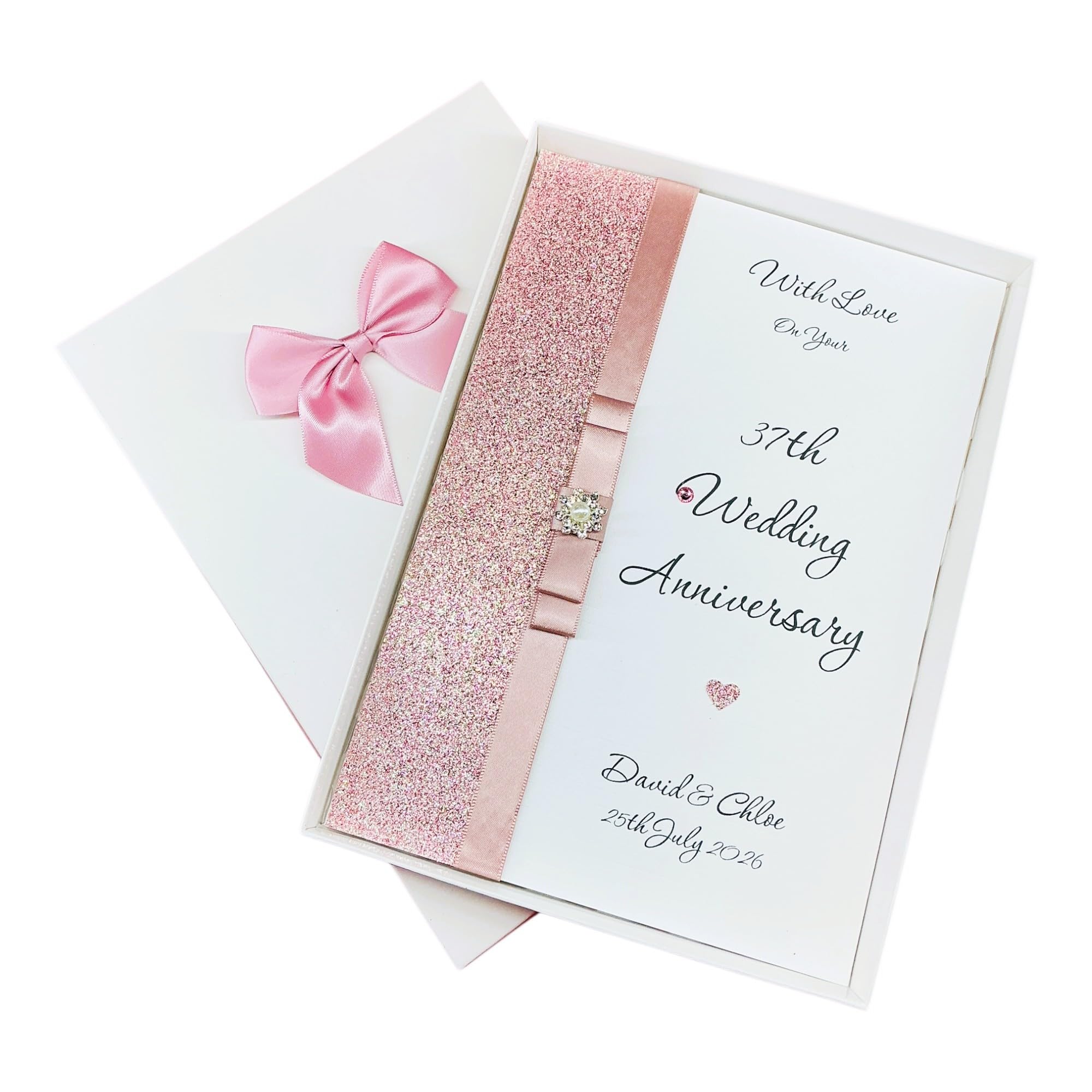 37th Wedding Anniversary Card - Alabaster 37 Year Thirty Seventh Anniversary Luxury Greeting Card, Personalised Gift for Wife, Husband, Parents, Couple - A5 Card - 18 Colours to Choose - LUXURY BOW