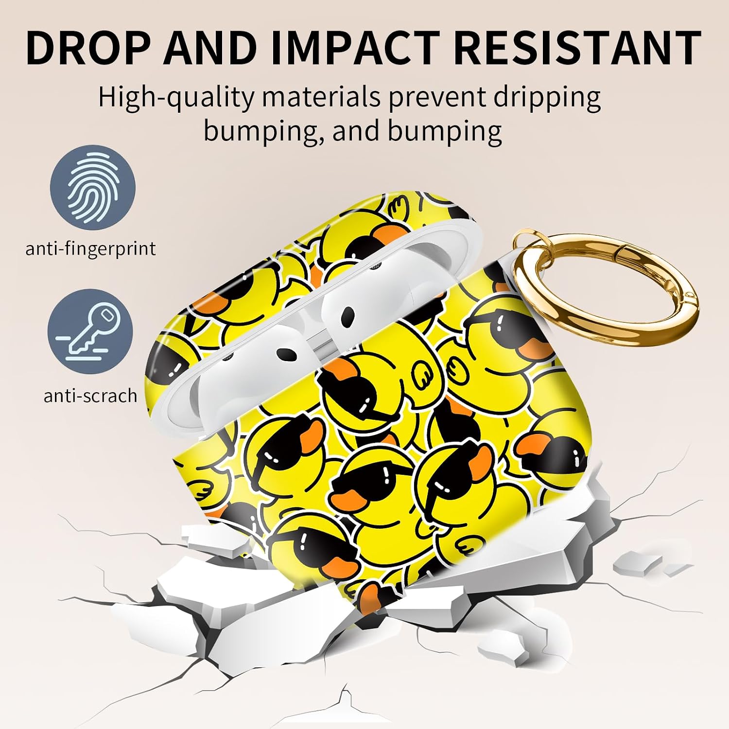 Compatible with Apple Airpods 4th Generation Case Cover(2024), Protective TPU Soft Cases Cover Rugged for Airpod 4 Case with Golden Keychain for Women Men（Cool Duck）