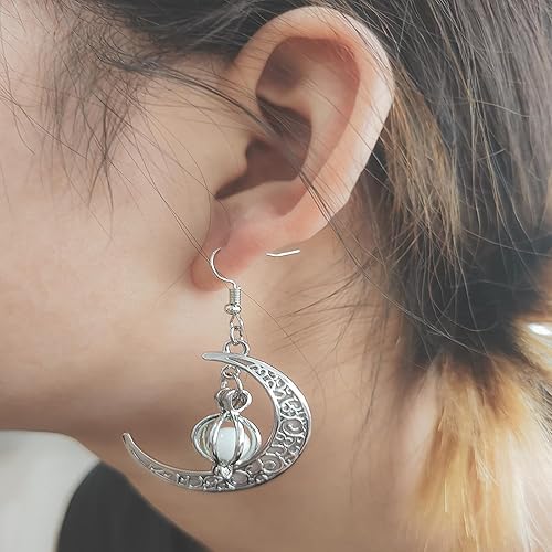 Miniatura 7 de EEQQBZ Pendientes de luna creciente de plata que brillan en la oscuridad, dije de luna azul brillante, aretes mágicos brillantes de hadas de