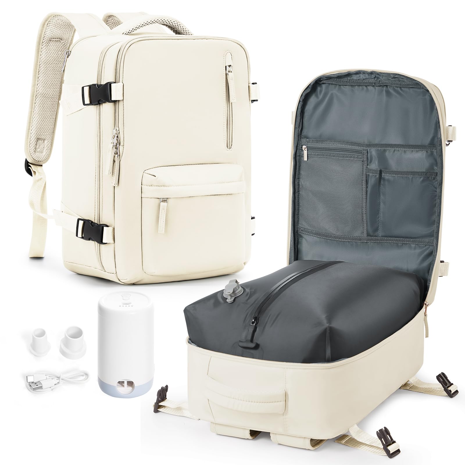 Cabin Bags for Travel, Underseat Carry on Hand Luggage Backpack for Women Airplane Approved Travel Backpack Personal Item Travel Bag 14 inch Laptop Backpack for Business Casual Work Beige — view 27