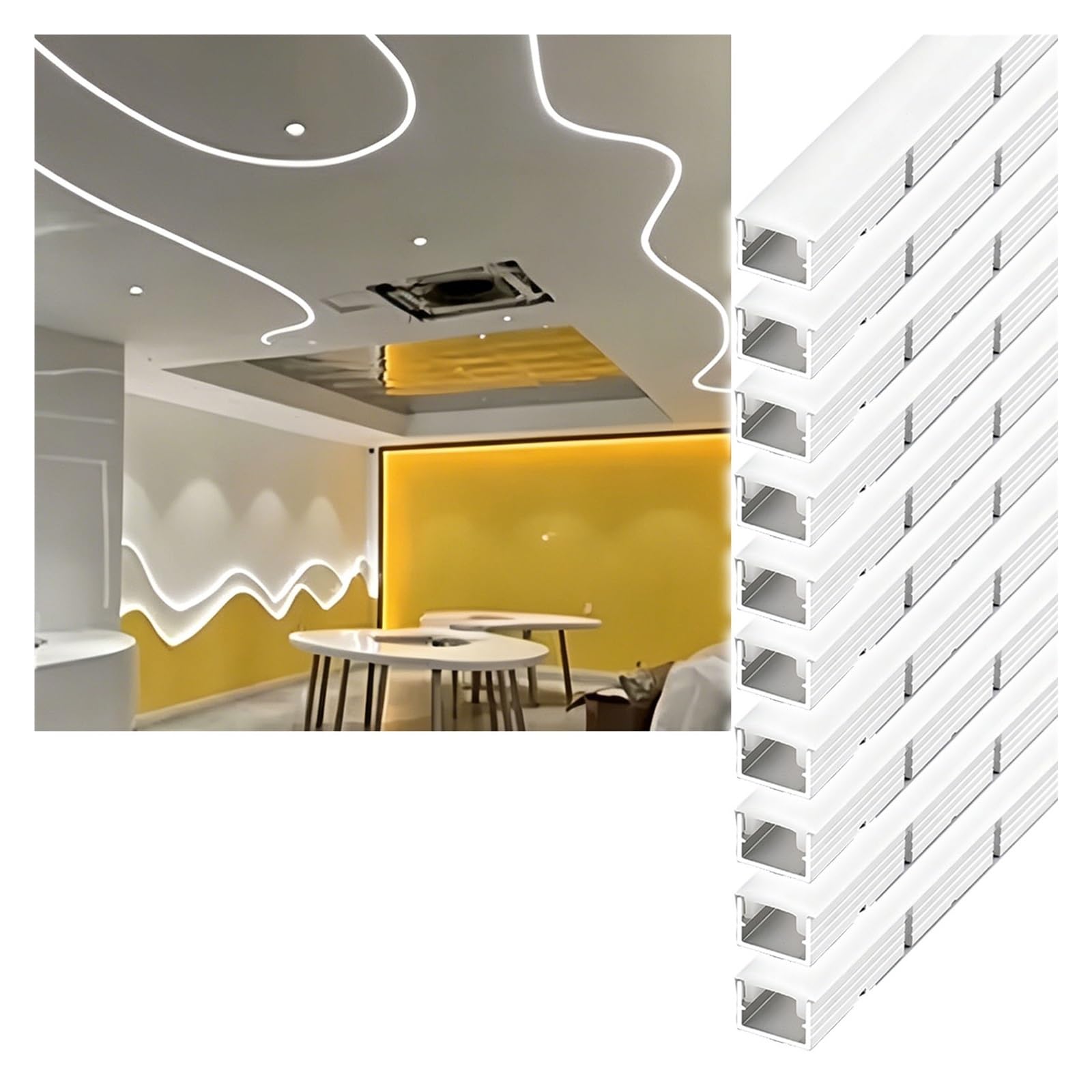 Wwzhyx One Color 10-Pack 6.6Ft/2Meter U Shape Led Aluminum Channel System, Trimless Recessed Led Strip Diffuser For Wall/Ceiling/Corner, Indirect Lighting Cove Trim(1.5M/4.9Ft/59In)